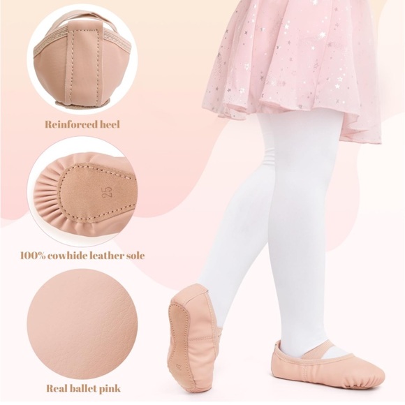 🌻4/$20 Ballet Slippers for Toddlers Full Cowhide Sole Crossbands Size 4 Yrs 10 - Picture 4 of 12